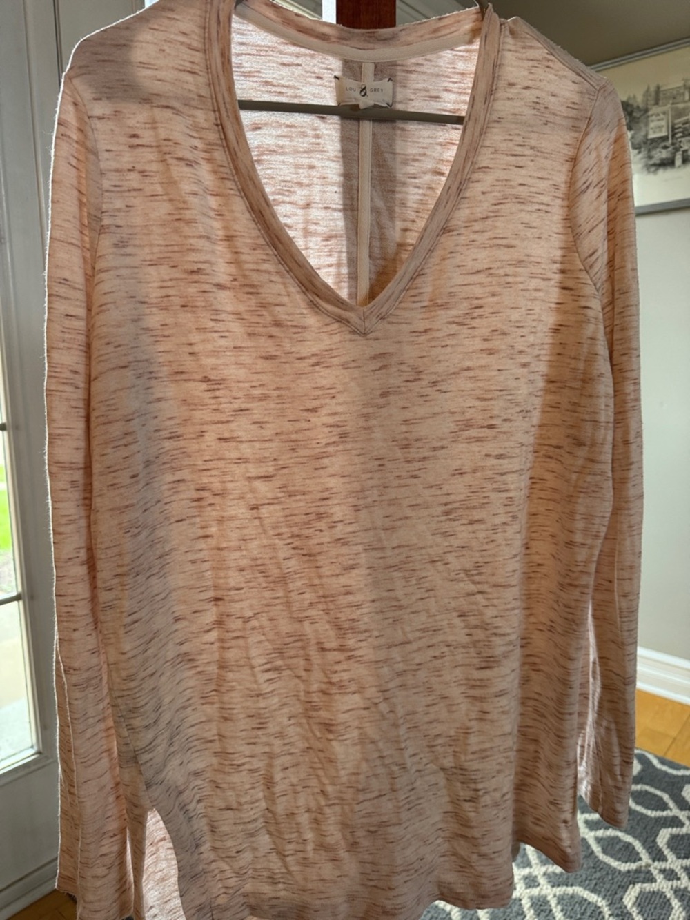 Lou and Grey for Loft  Long Sleeve V-Neck Top in Blush Heather size L